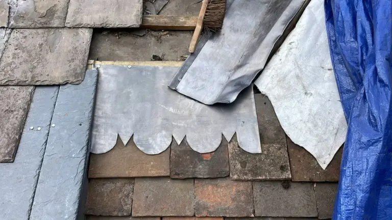 Scalloped lead flashing roof detail